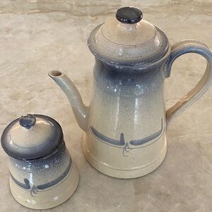 Source Unknown Blue and Cream Ceramic Coffee Set